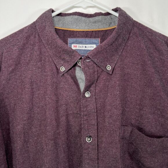 32 Bar Blues Button Down Flannel Shirt Mens Size XXL 2XL Maroon Cotton Cashmere - Picture 2 of 13